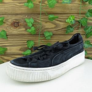 PUMA Women Sneaker Shoes Black Leather Lace Up Size‎ 6.5 Medium (B, M)
